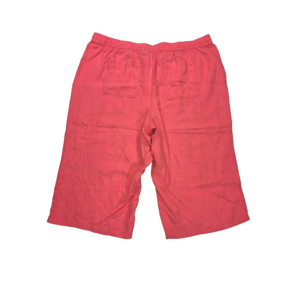 Lands End 100% Linen Causal Summer Resort Coral Bright Pink Women Pant Sz 3X EUC